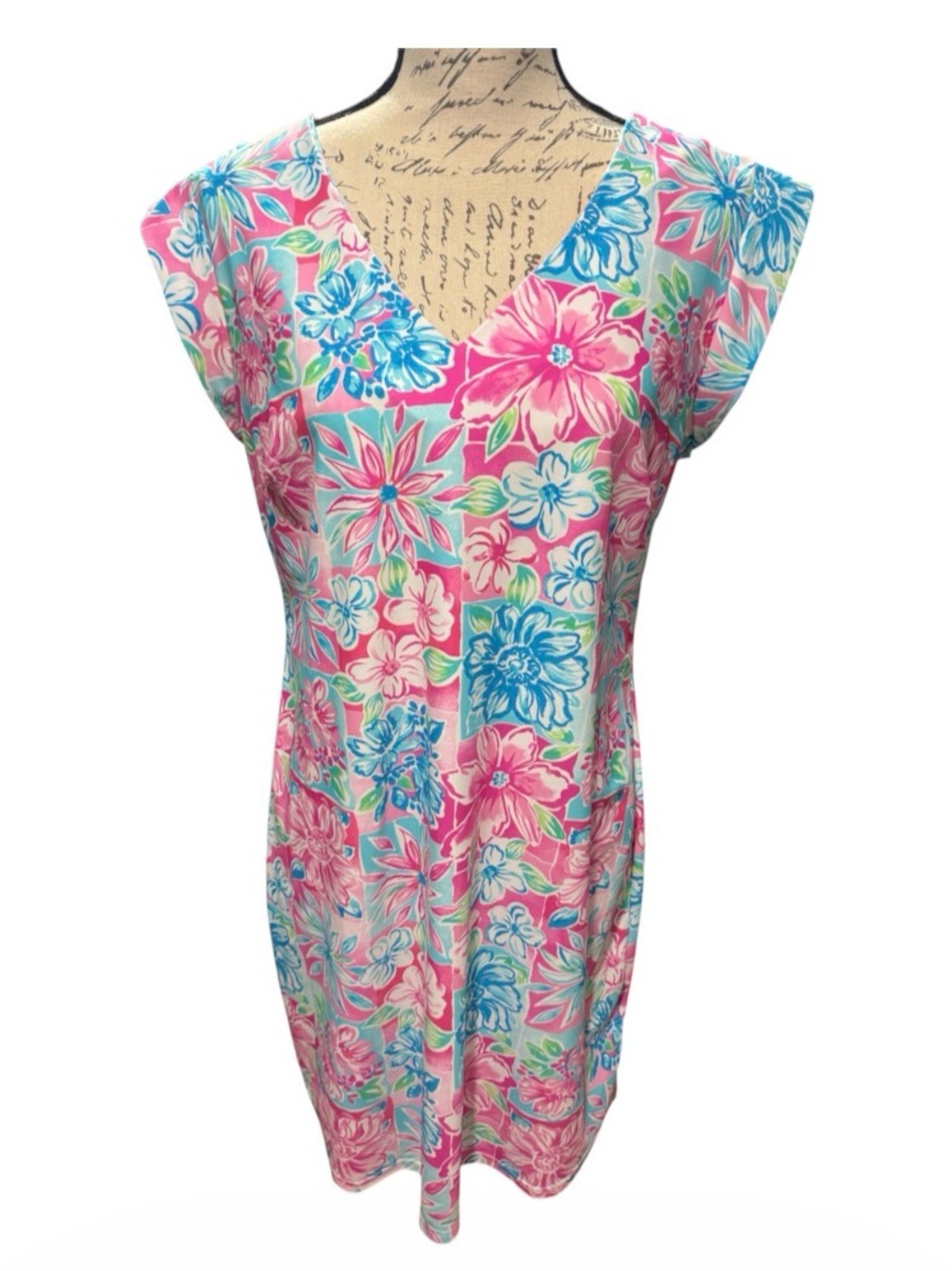 Aryeh Bright Floral V-Neck Shift Dress Women’s Size XL Resort Tropical